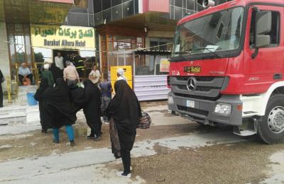 شعبة الدفاع المدني التابعة للعتبة العلوية المقدسة تخمد حريقاً بأحد فنادق المدينة القديمة بالنجف الأشرف