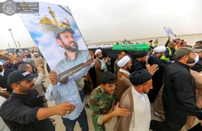 العتبة العلوية المقدسة تشارك في استقبال جثمان فقيدها قائد فرقة الإمام علي (عليه السلام) الشيخ كريم الخاقاني