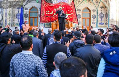 هيأة المواكب في العتبة العلوية تستقبل المواكب المعزية في ذكرى شهادة الزهراء (عليها السلام) 
