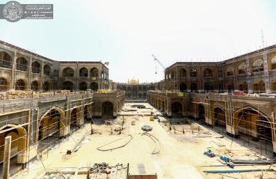 بالصور .. تواصل مراحل الانجاز والعمل في الأرجاء الداخلية والخارجية لمشروع صحن فاطمة (ع)