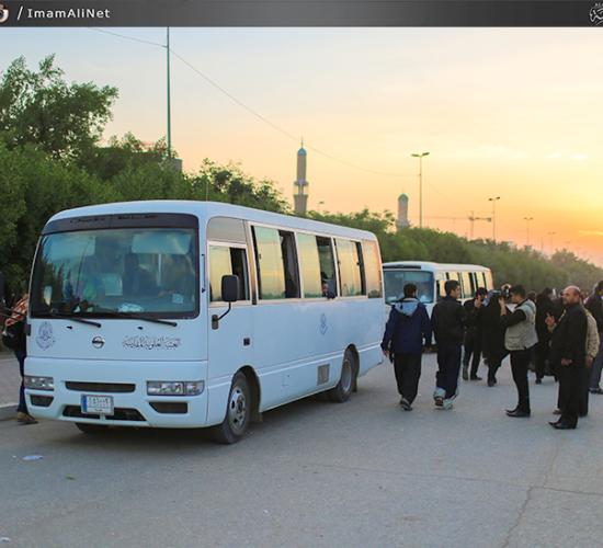 تقرير مصور : نفير عام لاليات العتبة العلوية المقدسه لنقل الزائرين وتقديم الخدمات الاخرى