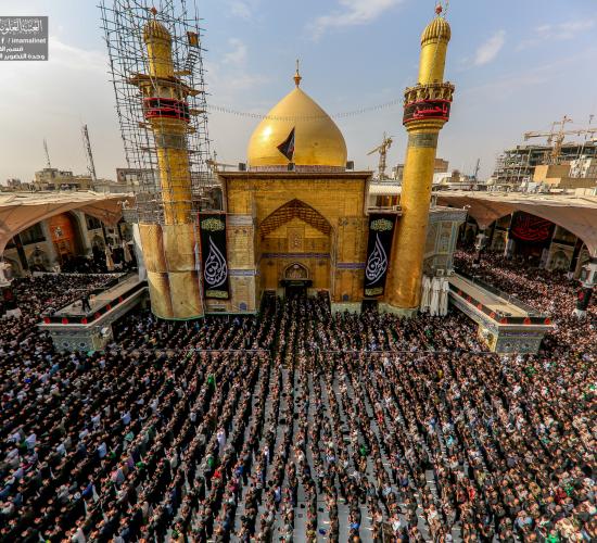حشود زائري الاربعين يحيون  صلاة الجماعة في حرم امير المؤمنين عليه السلام 