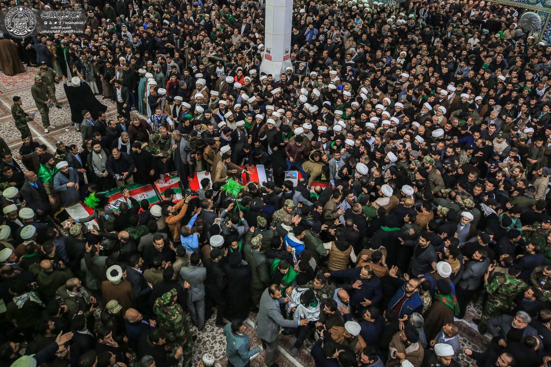 التشييع المهيب لشهداء معارك الانتصار على الإرهابيين الدواعش في الصحن الحيدري الشريف . | 