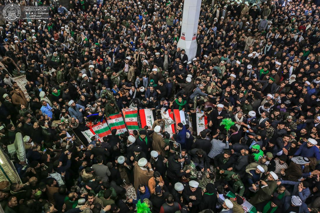 التشييع المهيب لشهداء معارك الانتصار على الإرهابيين الدواعش في الصحن الحيدري الشريف . | 