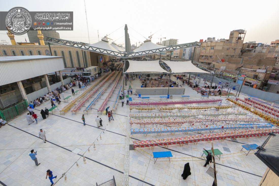 تقرير مصور : الامانة العامة للعتبة العلوية المقدسة تقوم بمائدة افطار للصائمين بعدد 10.000 وجبة قرب المرقد المطهر | 