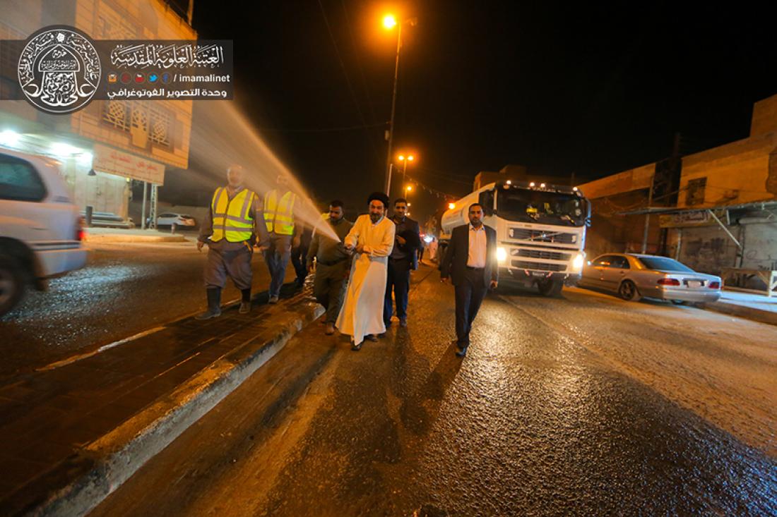 تقرير مصور : الامانة العامة للعتبة العلوية المقدسة تقوم بحملة كبيرة لتنضيف الشوارع في المدينة القديمة  | 
